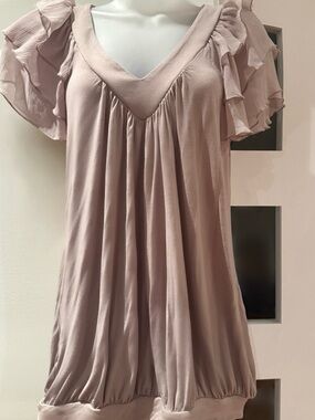 Flutter Sleeve, V-Neck - Mini Dress